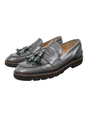 Stuart Weitzman Womens 9 Gray Leather Tassel Loafers Chunky Lug Sole